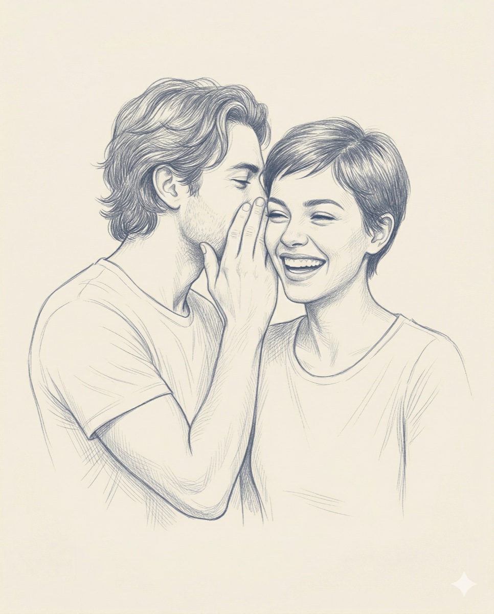 Bleistiftzeichnung: Das Flüstern